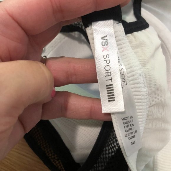 Victoria’s Secret VSX Angel Mesh Sports Bra 34C Black White Sexy Racerback EUC - Picture 4 of 4